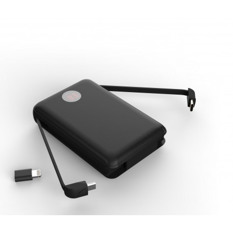 Acumulator extern POWERZILLA PZ08K, 11000mAh, USB, powerbank,cabluri atasate -USB Tipe C, micro USB, adaptor Lightning